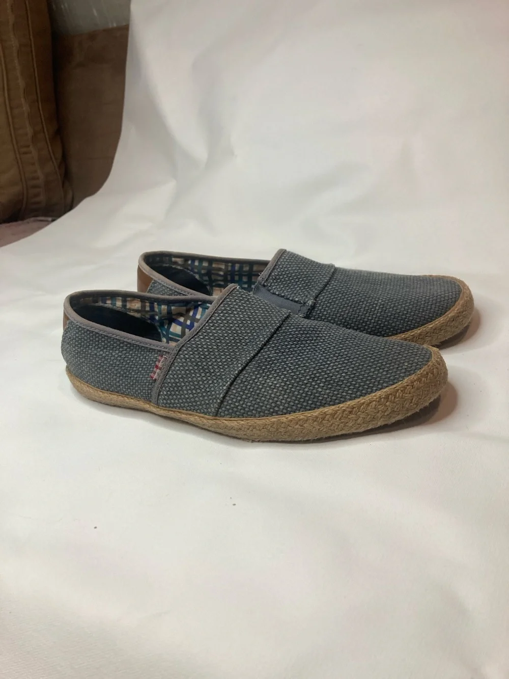 Ben Sherman Navy Canvas Slip-On Loafers with Jute Trim